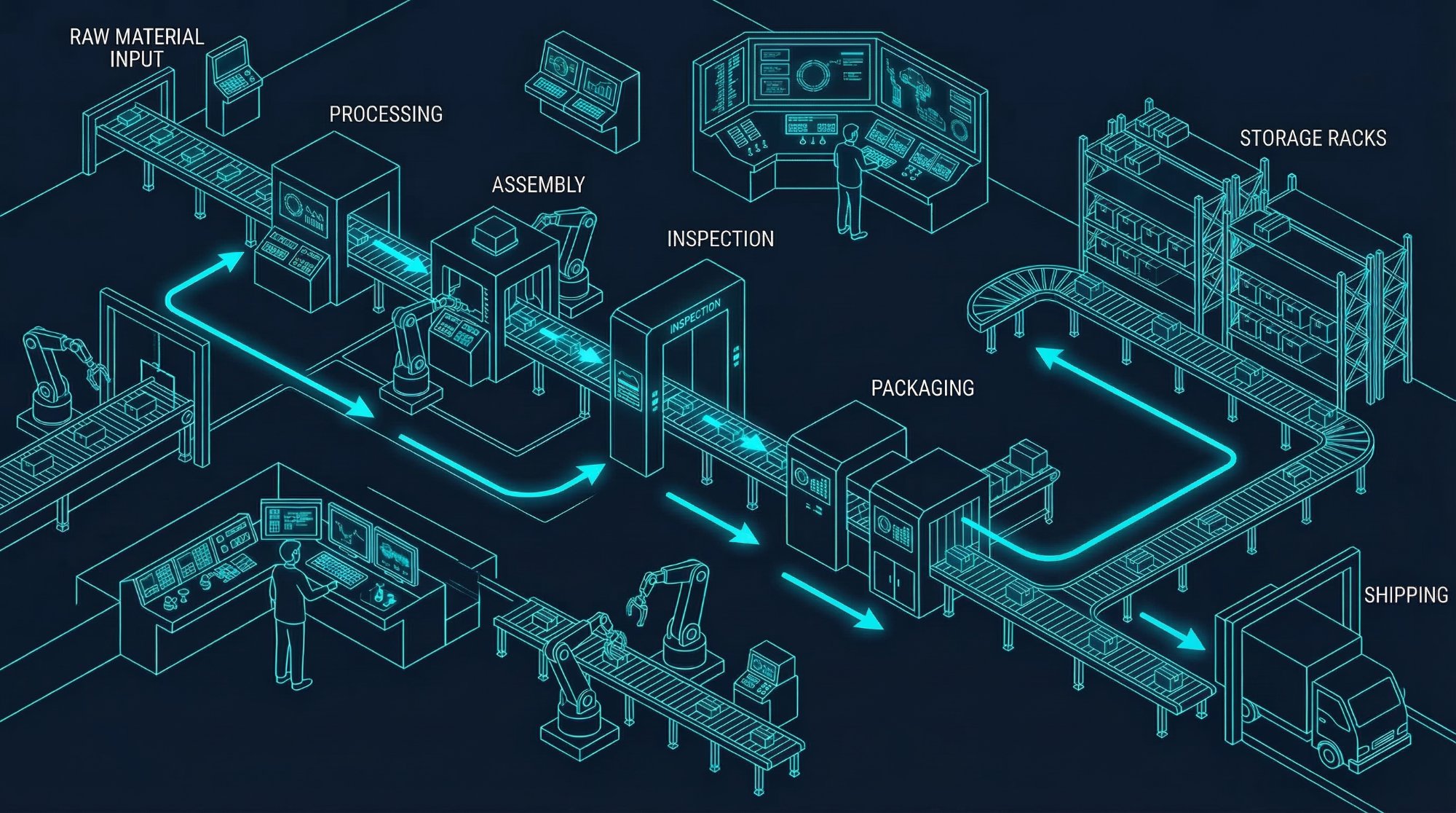 Factory process flow isometric layout